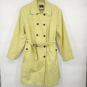 Gallery Woman Womens Trench Coat 2X Chartreuse Belted Double Breasted Neon Pop